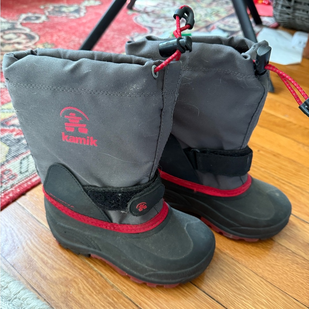 Kamik Gray and Black Boots with Red Trim